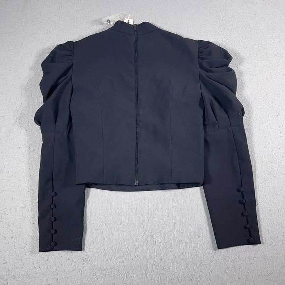 Alice + Olivia Brenna Puff Sleeve Top Women 4 Cropped Mock Neck Black Chic NWT - Picture 5 of 8